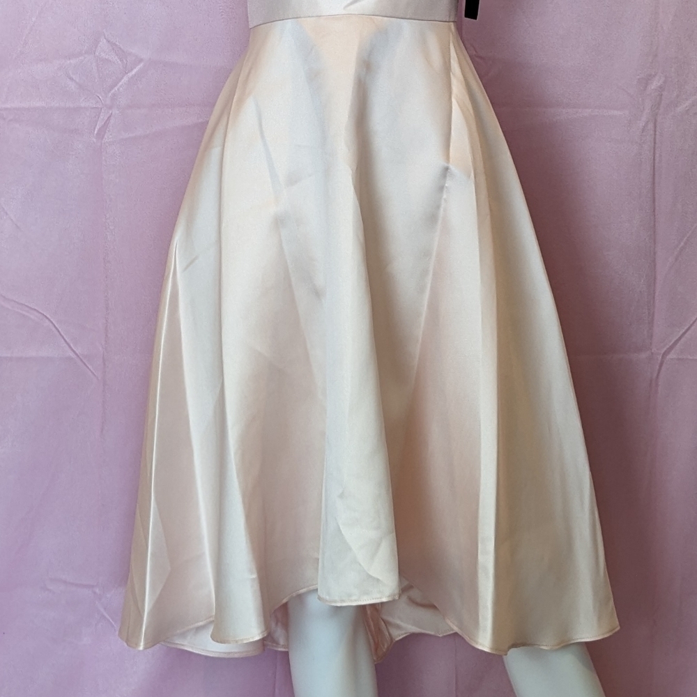 Alfred Sung Sateen Twill V Neck Hi Low Bridesmaid Dress in Blush Pink - Picture 3 of 9